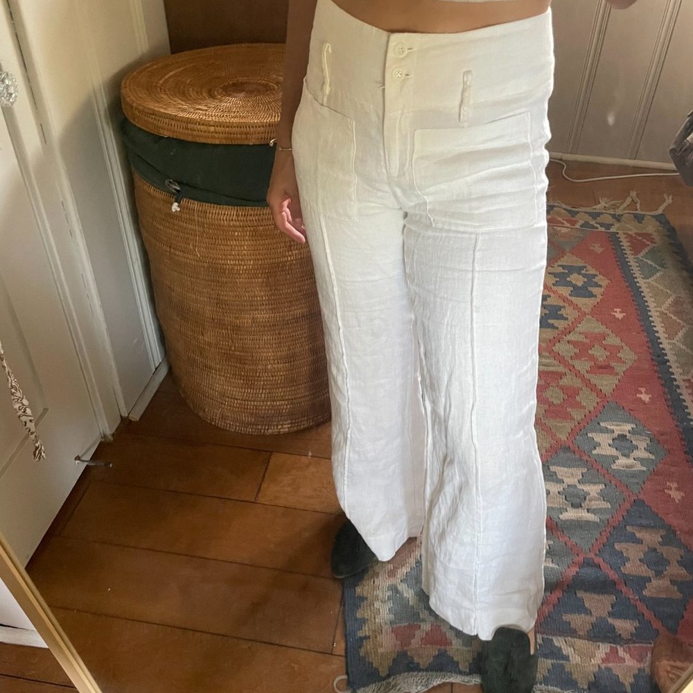 White linen wide legged pants with cotton lining - Women size 4